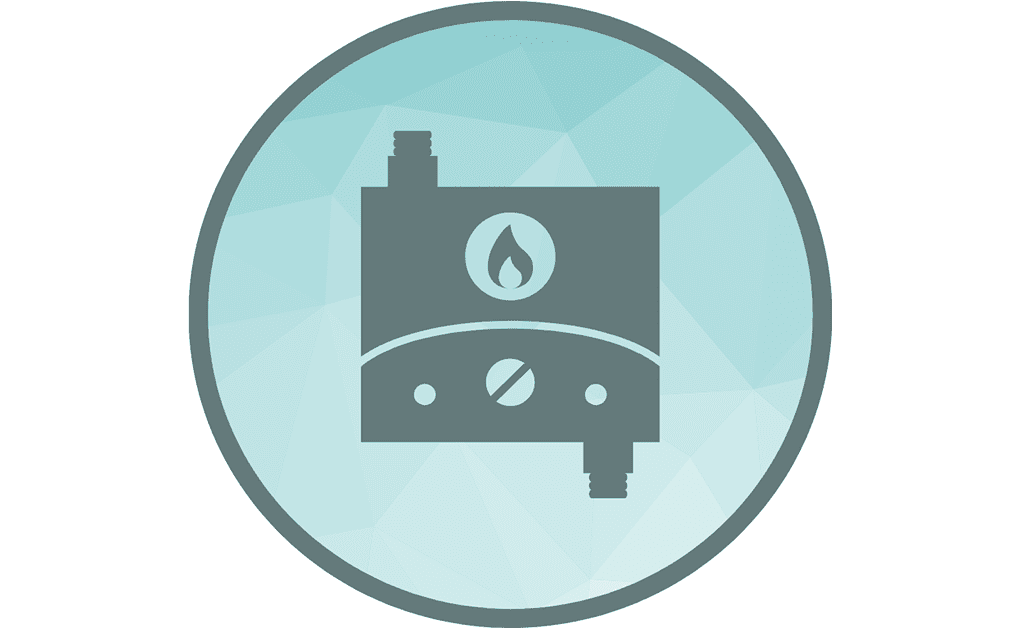 Tankless water heater icon inside a circle.
